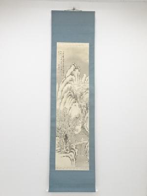 華城筆　山水図　肉筆絹本掛軸